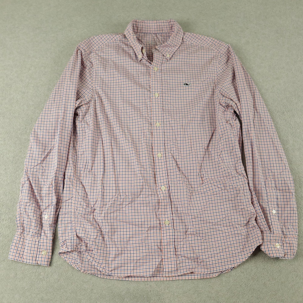 Vineyard Vines Shirt Mens Medium Performance Whale Logo Button Plaid Long Sleeve